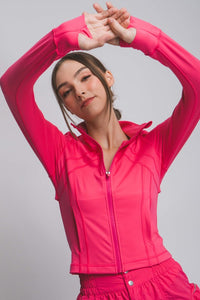 Fuchsia Active Long-Sleeve Zip-Up Performance Top