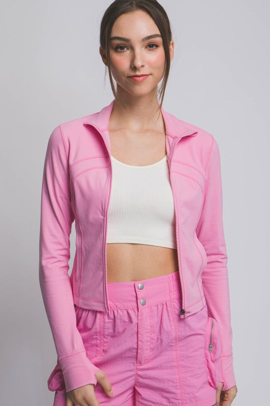 Pink Active Long-Sleeve Zip-Up Performance Top