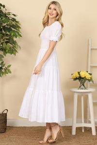 White Cotton Smocked Fit-And-Flare Tiered Maxi Dress