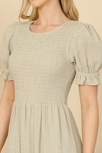 Sage Cotton Smocked Fit-And-Flare Tiered Maxi Dress