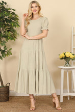 Sage Cotton Smocked Fit-And-Flare Tiered Maxi Dress