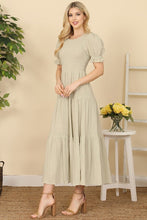 Sage Cotton Smocked Fit-And-Flare Tiered Maxi Dress