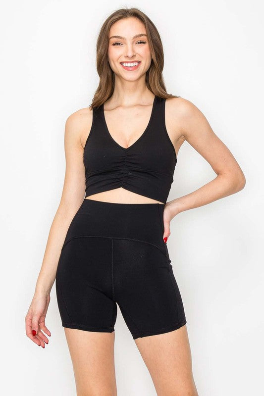 Black Ruched Crop Top Medium Support