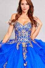 Royal/Gold Off Shoulder Butterfly Applique Sweetheart Quincea