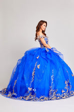 Royal/Gold Off Shoulder Butterfly Applique Sweetheart Quincea