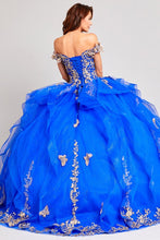 Royal/Gold Off Shoulder Butterfly Applique Sweetheart Quincea