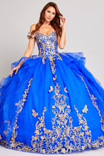 Royal/Gold Off Shoulder Butterfly Applique Sweetheart Quincea