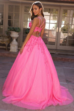 Hot Pink Deep V Neck Embroidery Sequin Applique A Line Dres