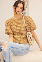 Tan Brown Short Sleeve Bubble Texture Top