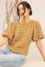 Tan Brown Short Sleeve Bubble Texture Top