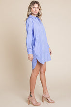 Blue Stripe Button Down Cotton Long Sleeve Shirt Dress