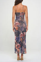 Navy Multi Floral Ruffle Slit Maxi Dress