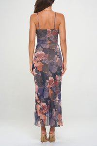 Navy Multi Floral Ruffle Slit Maxi Dress