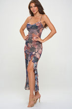 Navy Multi Floral Ruffle Slit Maxi Dress