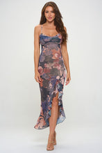 Navy Multi Floral Ruffle Slit Maxi Dress