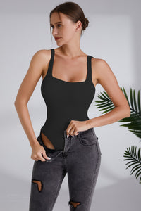 Black Seamless Ribbed Square Neck Tank Bodysuit