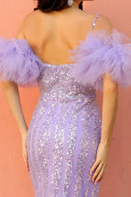 Periwinkle Detached Ruffle Sleeve Glitter/Sequin Sheath Dress