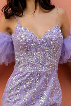 Periwinkle Detached Ruffle Sleeve Glitter/Sequin Sheath Dress