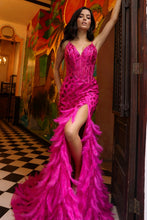Fuchsia Sleeveless Deep V Neck Bustier Corset Glitter Prin