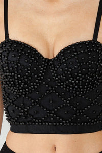 Black Pearl Criss Cross Pattern Corset Crop Top