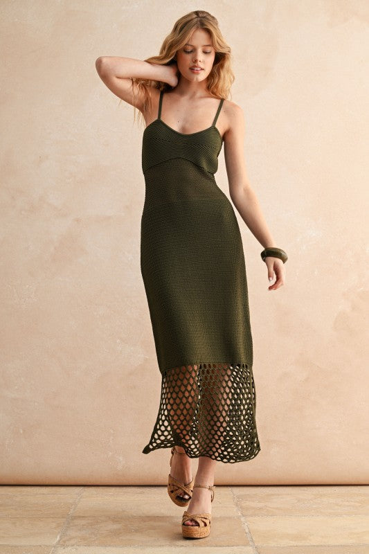 Olive Net Pattern On Bottom Knitted Dress
