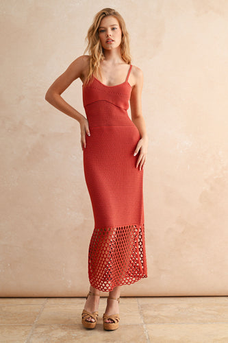 Apricot Net Pattern On Bottom Knitted Dress