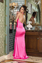 Hot Pink Halter Satin Maxi Dress