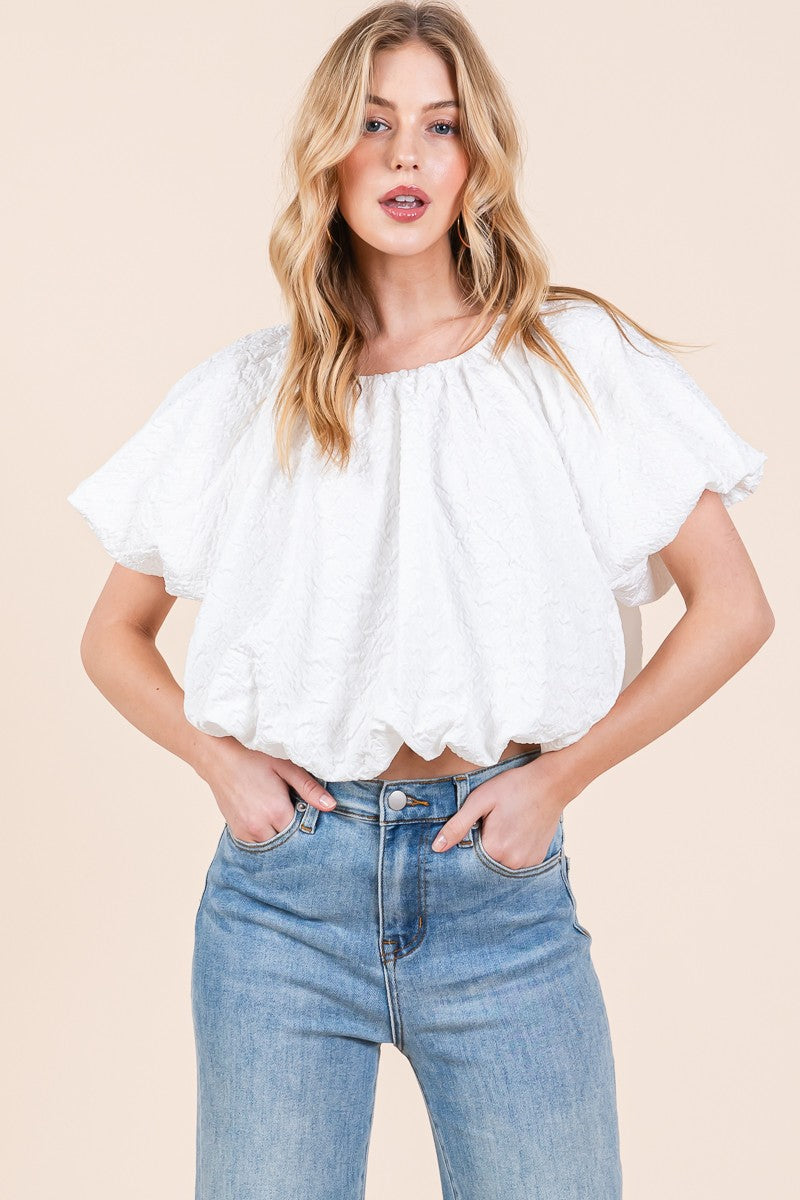 White Bubble Crop Top