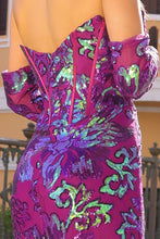 Purple Straight Across Top Sequin Embellished Trumpet Dress