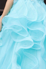 Aqua Blue Deep V Neck Bustier Corset A Line Ruffle Dress