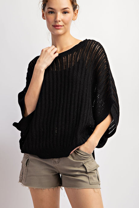 Black Loose Fit Dolman Sleeve Top