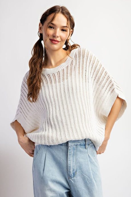 Off White Loose Fit Dolman Sleeve Top