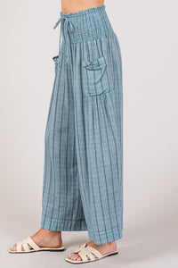 Denim Blue Cotton Gauze Soft Wash Stripe Pants