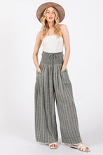 Black Cotton Gauze Soft Wash Stripe Pants