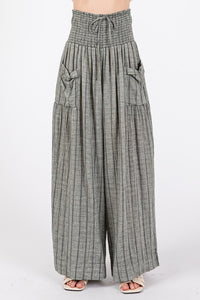 Black Cotton Gauze Soft Wash Stripe Pants