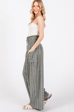 Black Cotton Gauze Soft Wash Stripe Pants