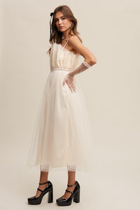 Champagne Paper Bag Frill Tulle Maxi Dress