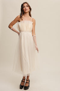 Champagne Paper Bag Frill Tulle Maxi Dress