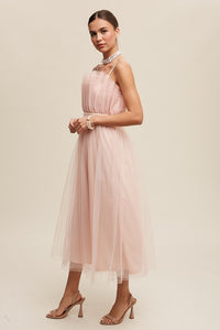 Blush Paper Bag Frill Tulle Maxi Dress