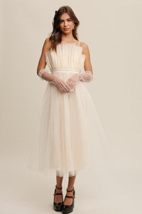 Champagne Paper Bag Frill Tulle Maxi Dress