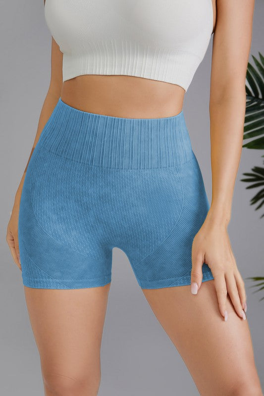 Blue Washed High Waist Seamless Shorts