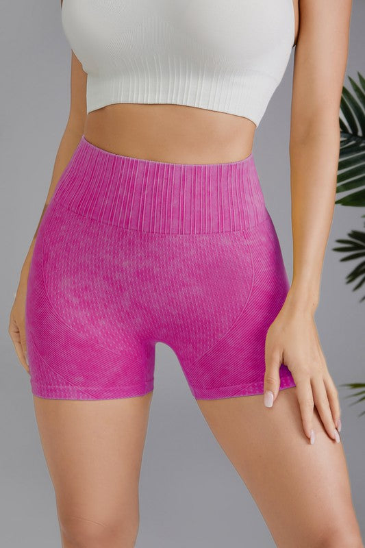 Hot Pink Washed High Waist Seamless Shorts