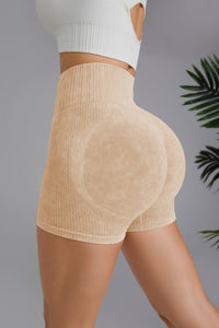 Khaki Washed High Waist Seamless Shorts