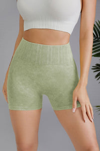 Grass Green Washed High Waist Seamless Shorts