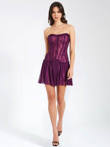 Purple Verna Purple Lace Crystal Trim Corset Dress