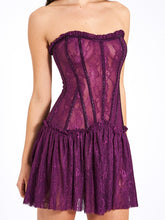 Purple Verna Purple Lace Crystal Trim Corset Dress