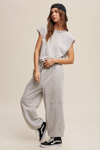 Heather Grey French Terry Loose Jogger Jumpsuit