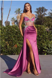 Amethyst Satin Fitted Gown With Embelishment
