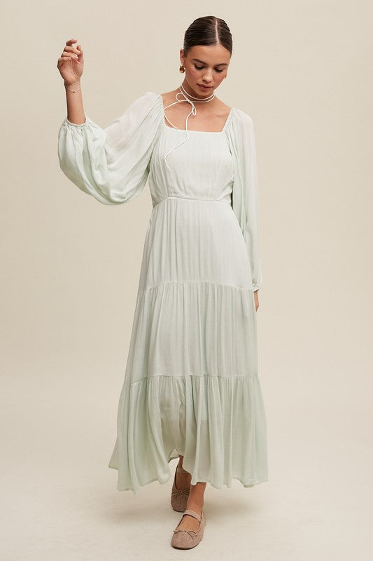 Dewmist Square Neck Tiered Maxi Dress – Aquarius Brand