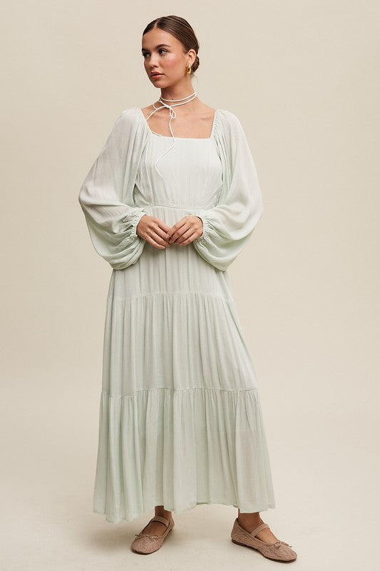 Dewmist Square Neck Tiered Maxi Dress – Aquarius Brand